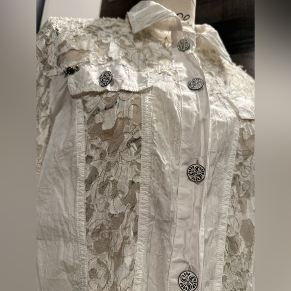 NWT Chicos | Jean Jacket With Crinkle Lace Detail - Picture 2 of 9